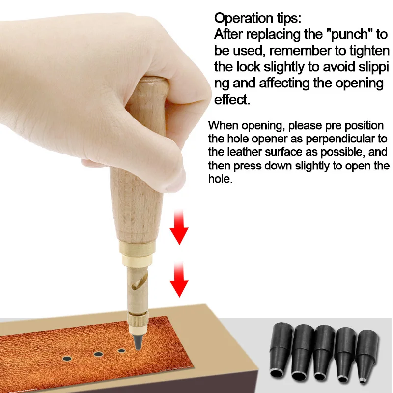 Leather Punching Tool Auto Removable Belt Noise Reduction Screw Hole Punch Craft Book Drill Sewing With 6 Size Tip 1.5 - 4.0mm