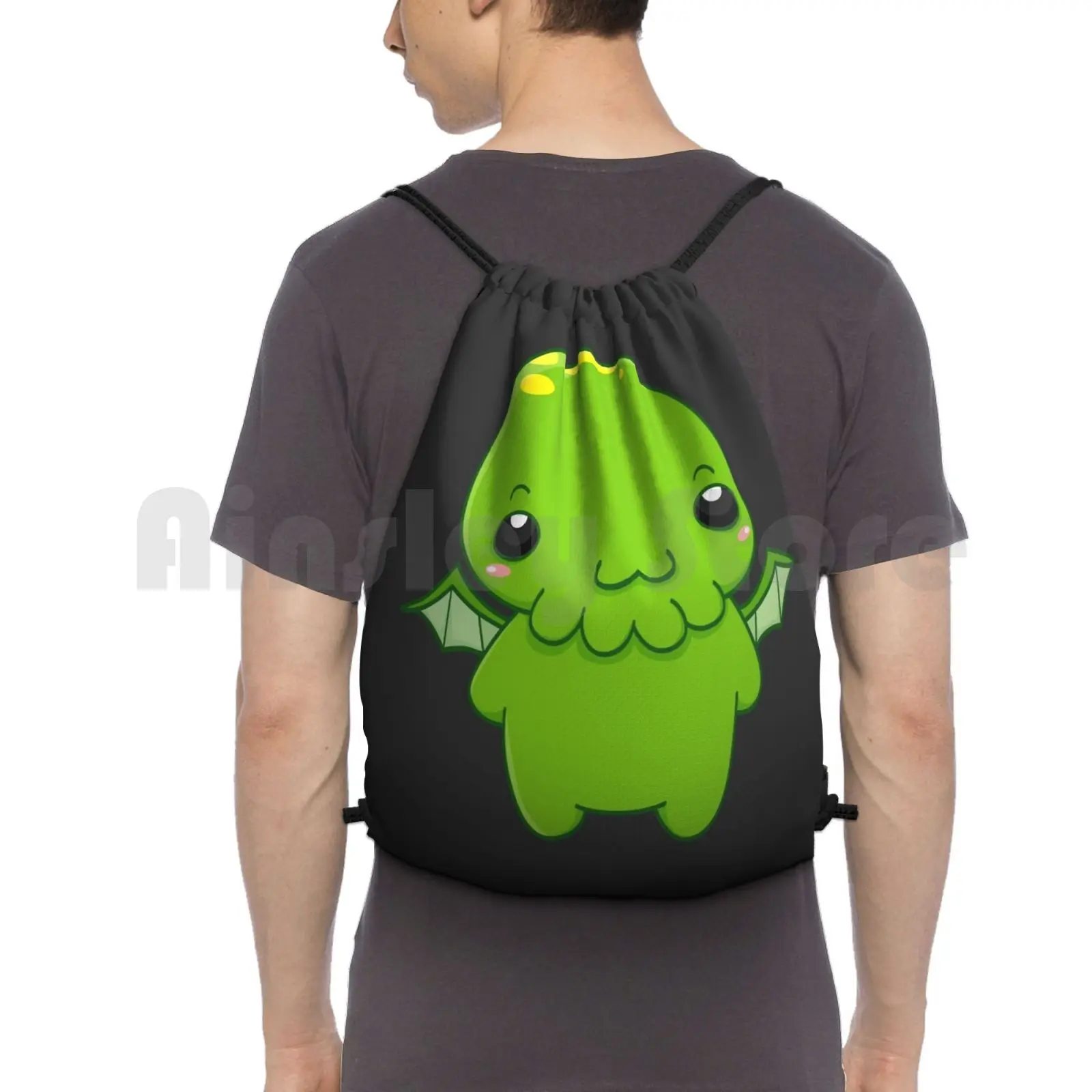 

Chibi Cthulhu-The Green Monster Backpack Drawstring Bag Riding Climbing Gym Bag Chibi Cthulhu Cute Monster Cartoon Character