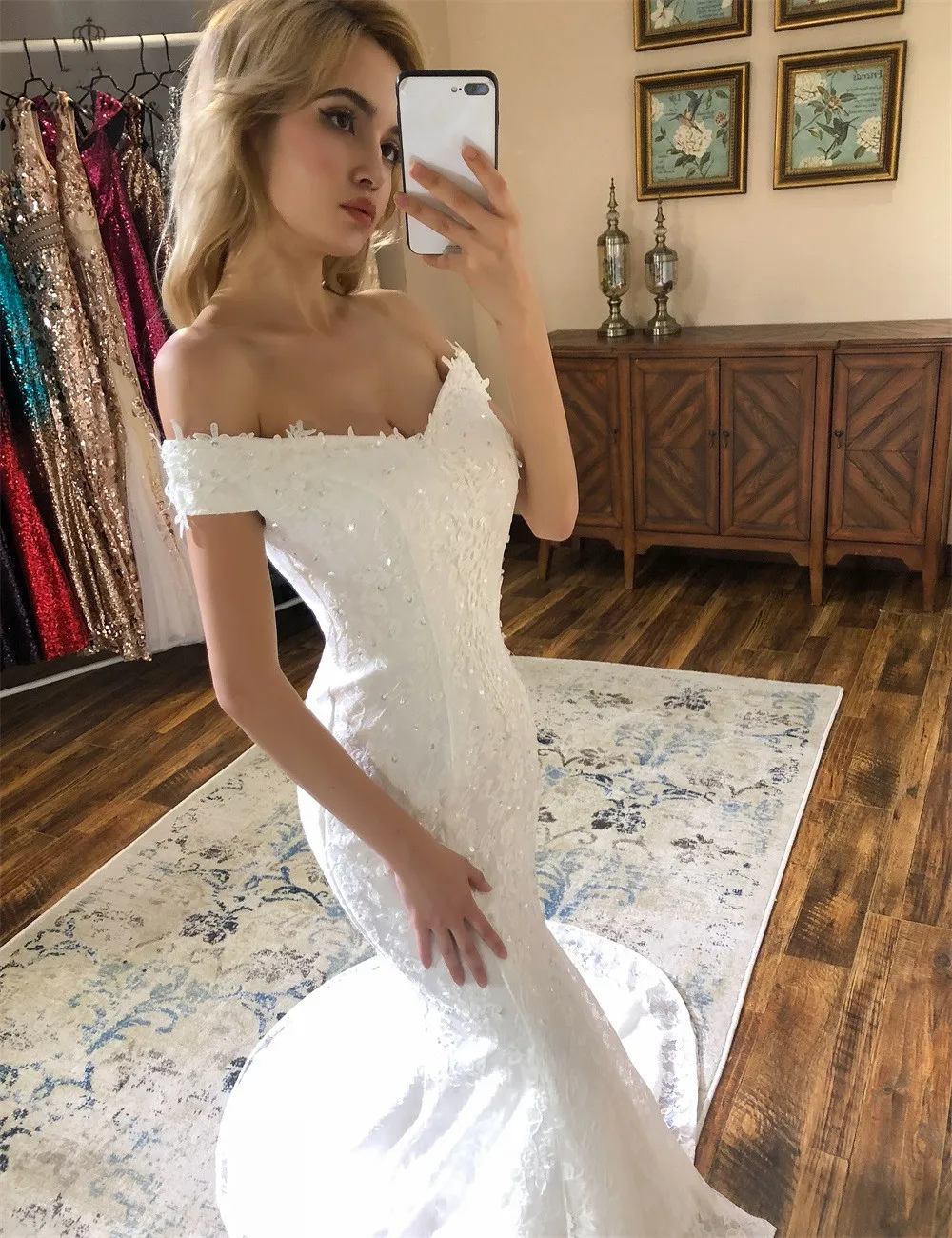 Robe de mariée en dentelle, col bateau, beau, nouveau style