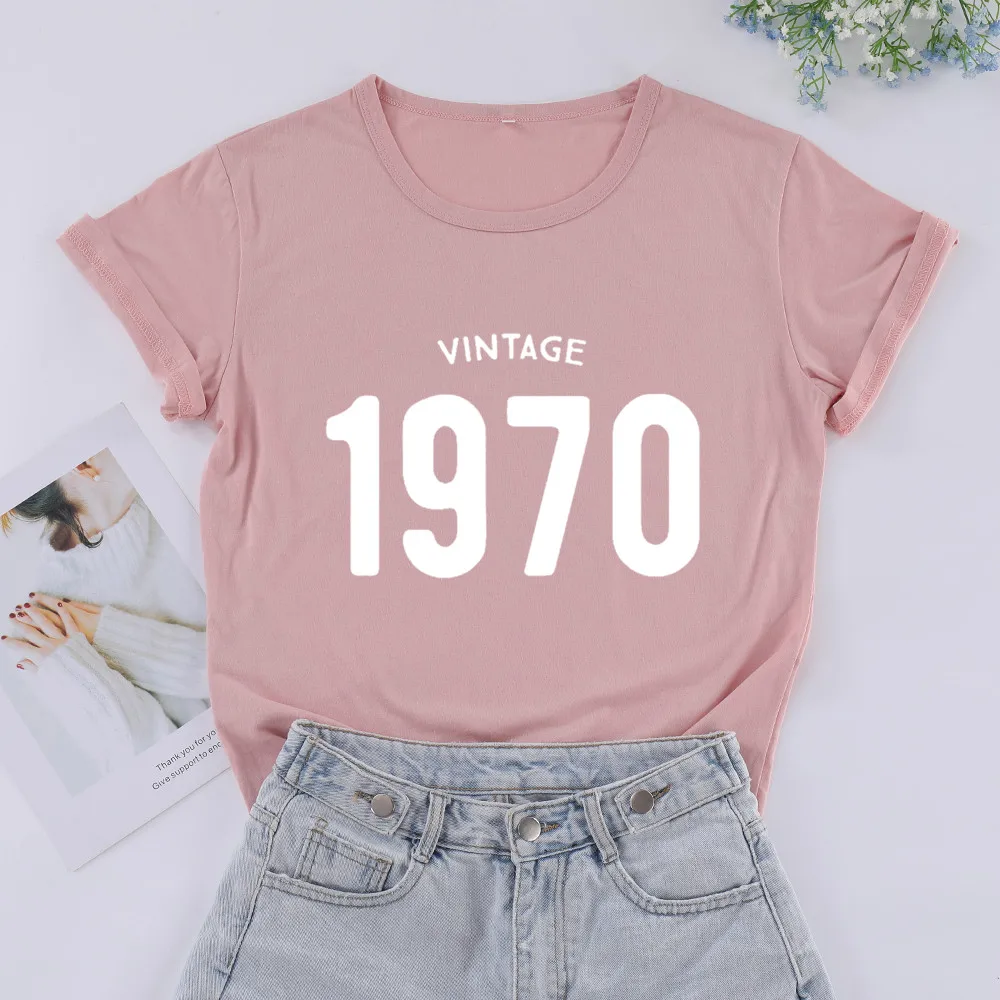 Vintage 1970 50th Fifty Birthday Gift Tshirt Fashion Letter Cotton Women T-shirt Short Sleeve Top Tees Plus Size O Neck Shirts