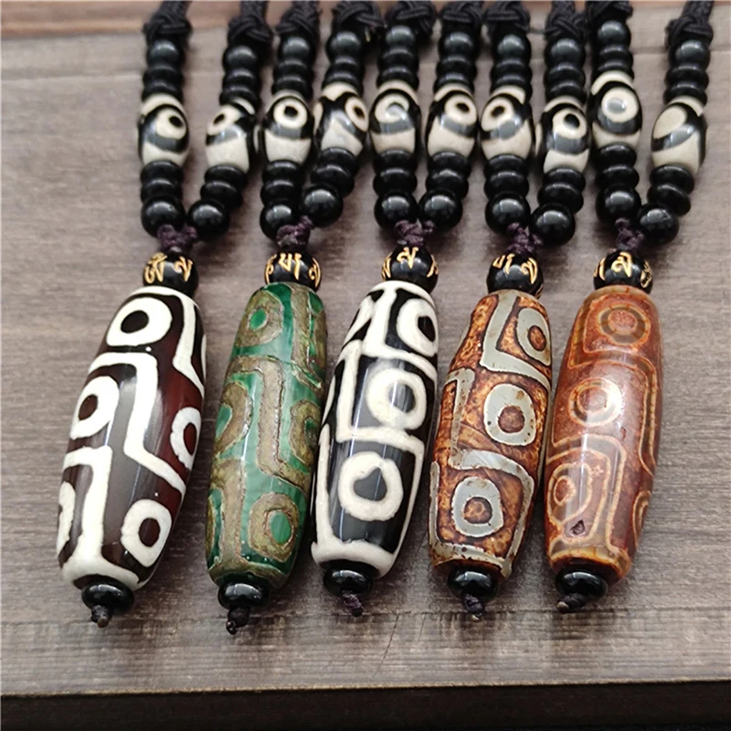 Natural Stone Materials Fashionable Style Tibet Heaven Bead Bring Good Luck Nine Eye Tibet Dzi Pendant Drop Choker Nacklace