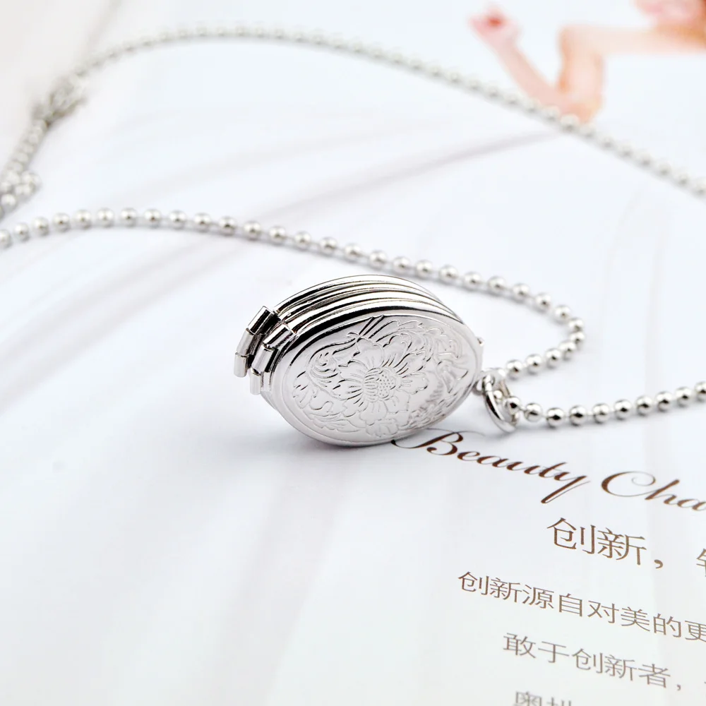 925 Sterling Silver Magic 4 Photo Pendant Memory Floating Locket Necklace Oval Flower Flash Box Fashion Album Box Necklaces