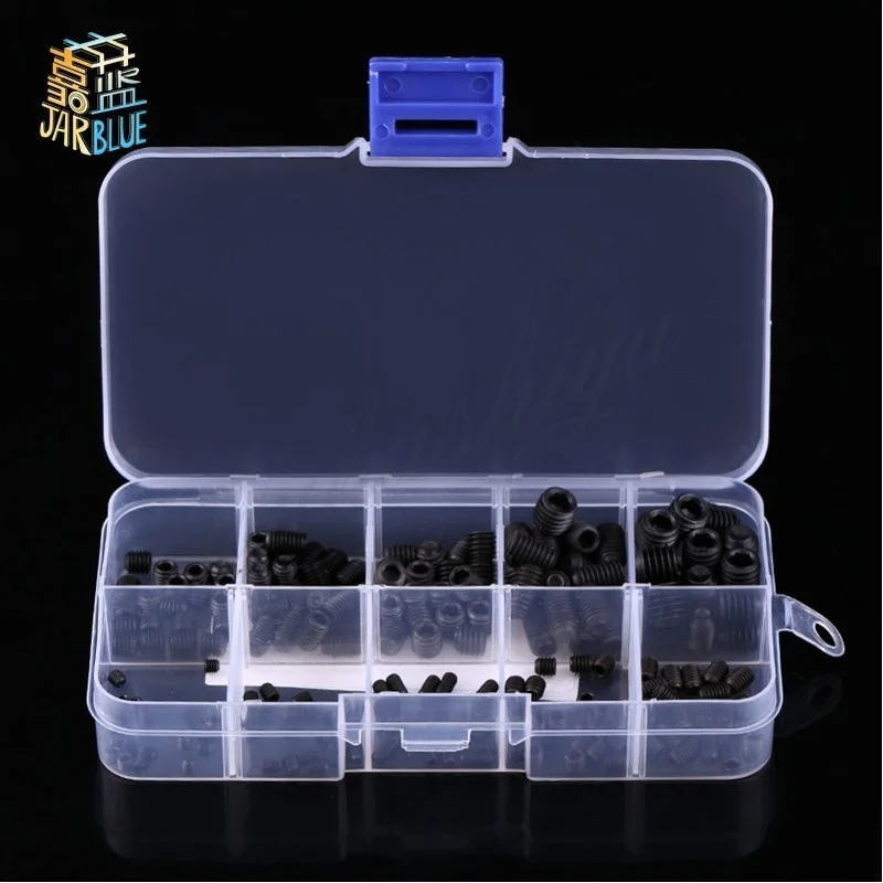 

200pcs/set M3 M4 M5 M6 M8 Hex Socket Screws Bolts Cup Point Assortment Kit Black Fastener Hardware With Box