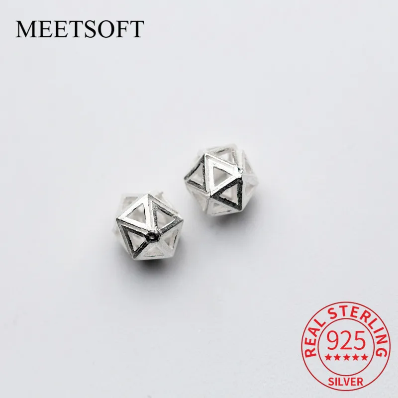 MEETSOFT Romantic 925 Sterling Silver Hollow diamond Beads of DIY handmade Making Fine Jewelry Bracelect components Accessory