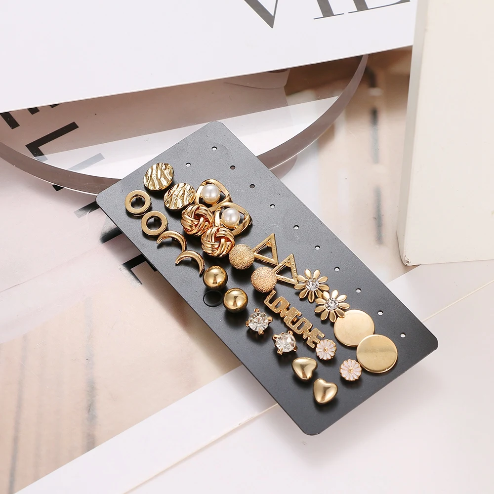 Fashion Women\'s Earrings Set Korean Geometric Stud Earrings for Women Korean Small Metal Pearl Earring 2021 Trend Jewelry