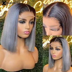 Ombre Grey Human Hair Wig Colored Short Bob Wigs For Black Women Transparent Lace Front Wig Glueless Brazilian Hair Wigs Remy