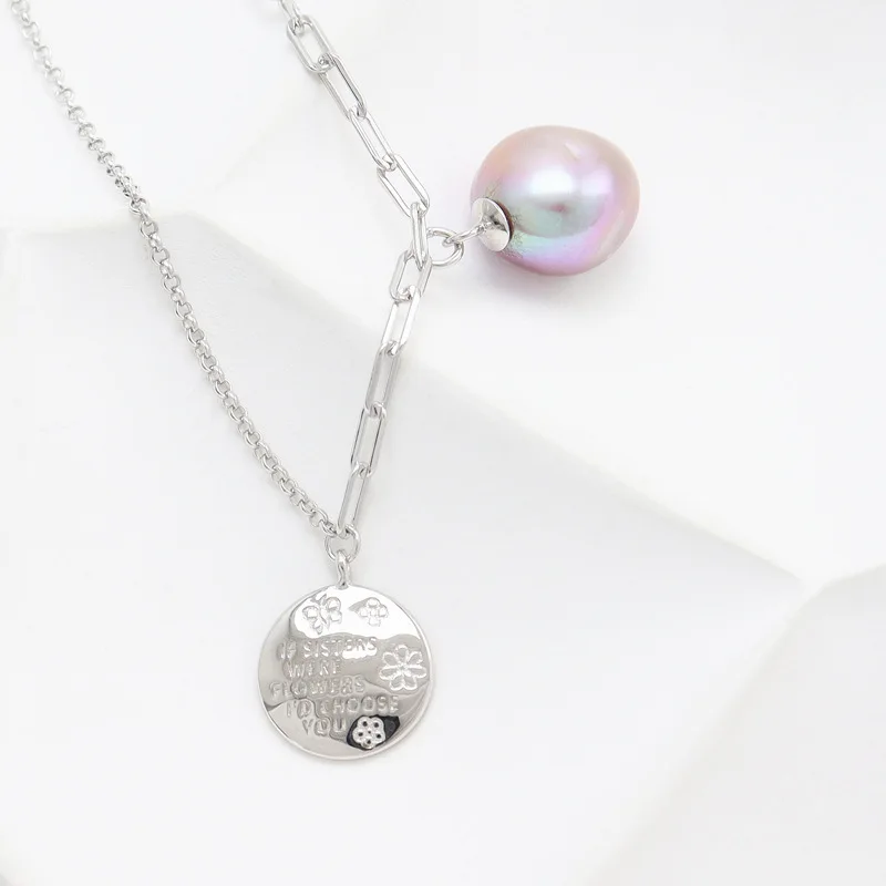 Baroque Style Silver Necklace Pendant for Daily Wear 11mm Natural Freshwater Pearl Silver Pendant Gift for Young Girl