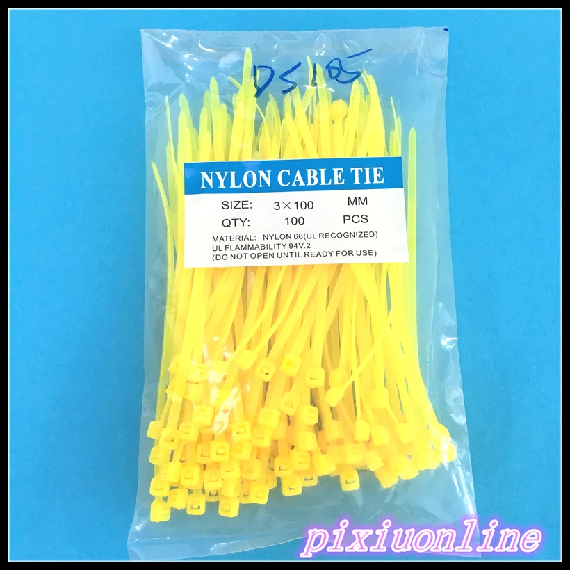 

100pcs/packet 3*100mm Yellow Self-Locking Cable Ties Nylon Cable Zip Tie DS105 Drop Shipping