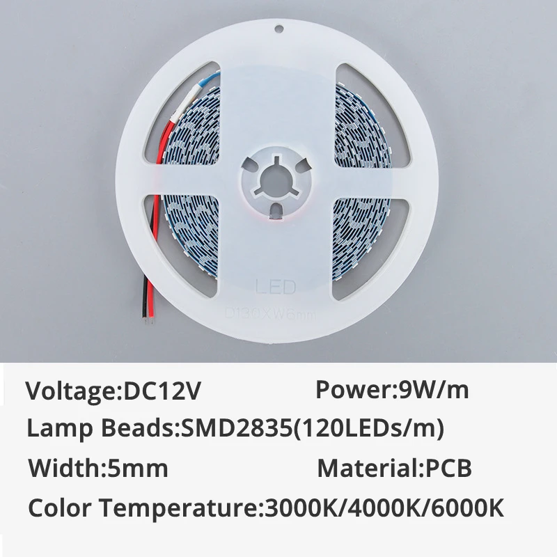 Светодиодная лента SMD2835 высокой яркости, 5 м/рулон, 5 мм, 12 В постоянного тока, 120 светодиодов/м