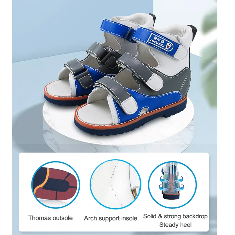 Ortoluckland Boys Sandals Summer Children Orthopedic Blue School Shoes Kid Toddler Girls Flatfoot Platform 2 to 8 Years