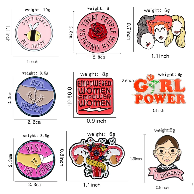 Fashion Brooch best friends,girl power,I DISSENT Enamel Pin honeybee rose friendship uterus sisters for Women Badge