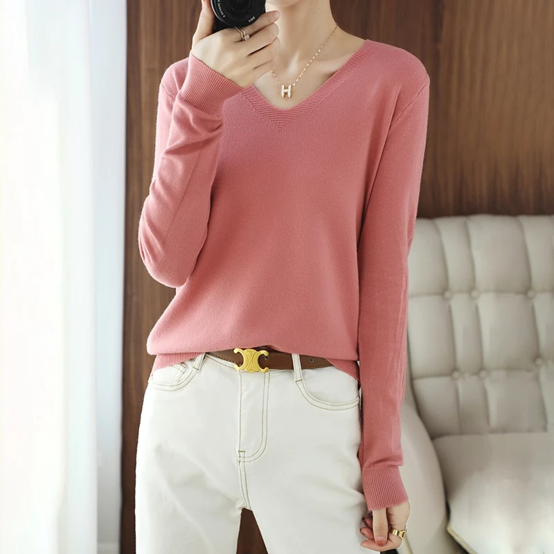 2021 autumn and winter new cashmere sweater V-neck pullover thin sweater loose version cardigan sweater