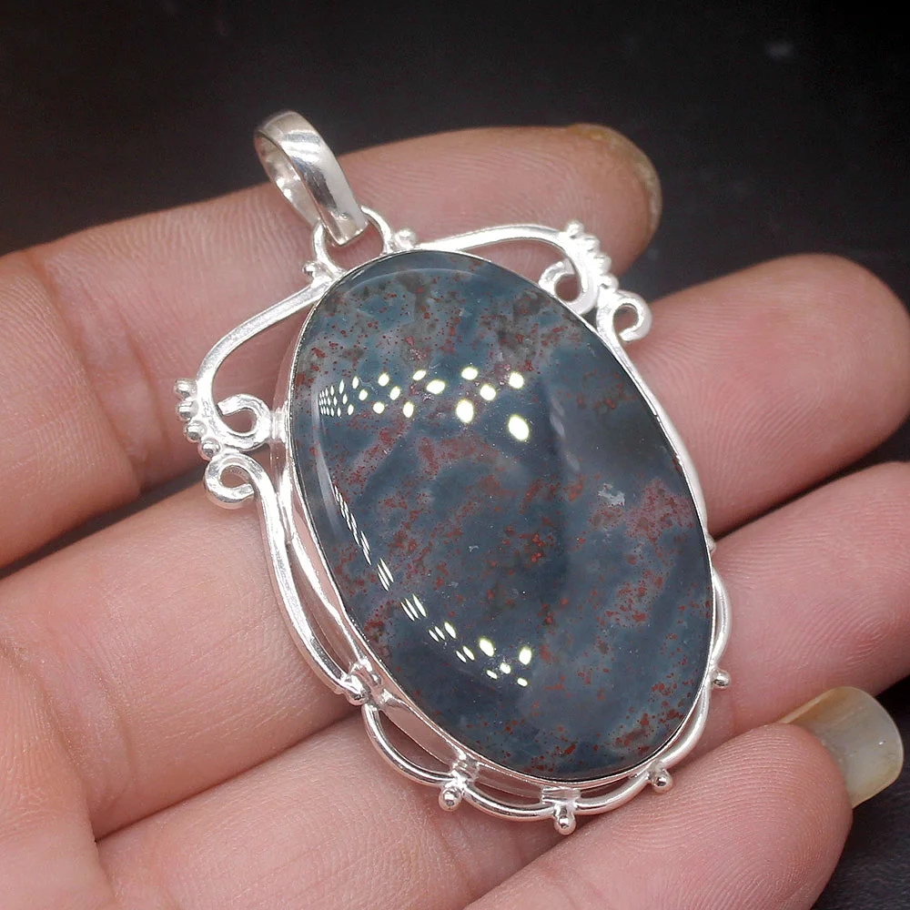 Gemstonefactory Jewelry Big Promotion 925 Silver Natural Sea Sediment Oval Shape Women Ladies Gifts Necklace Pendant 0682