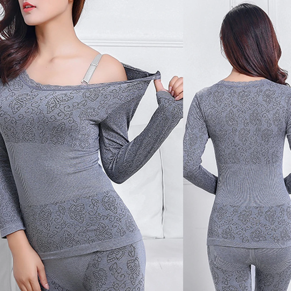 Lace Thermal Underwear Sexy Ladies Clothes Warm Winter Print Seamless Antibacterial Intimates 2020 Elastic Women Shaped Sets