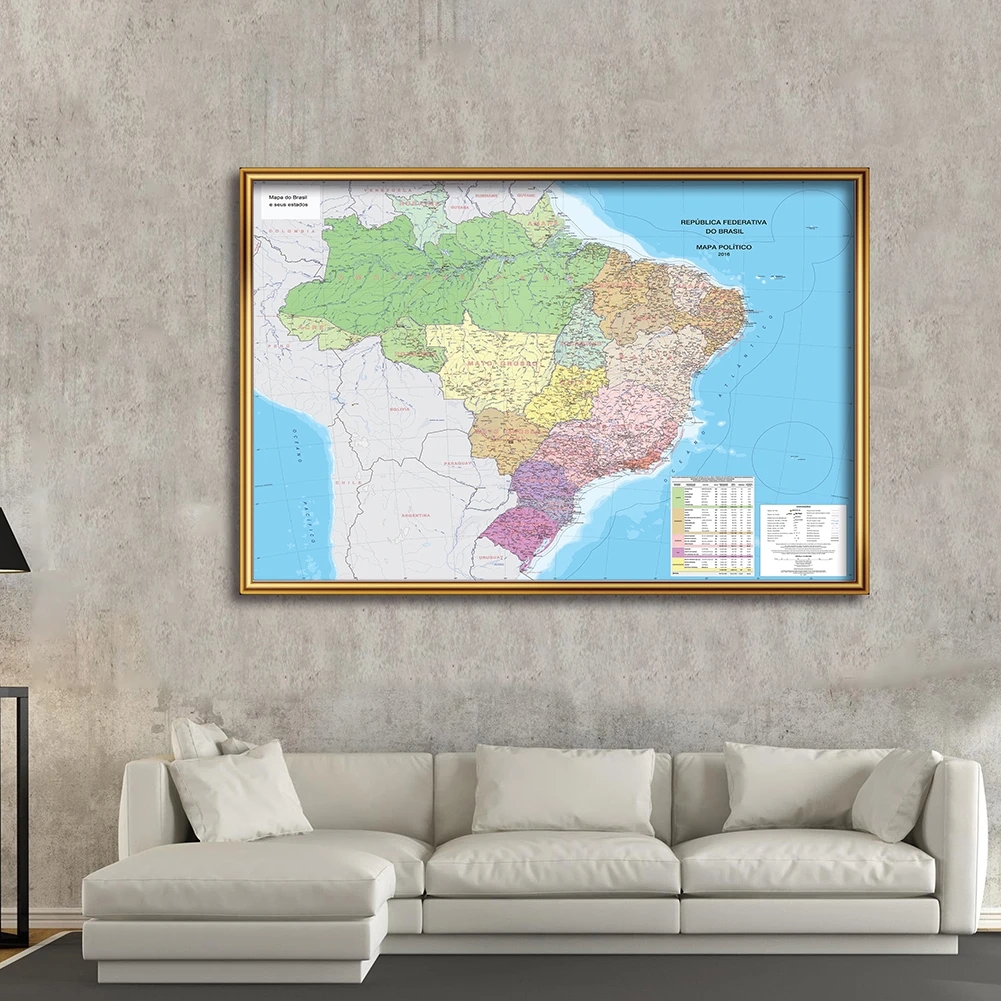 150*100 cm o mapa do brasil em português com cidades detalhadas pôster grande em tecido-não-tecido decoração de casa material escolar