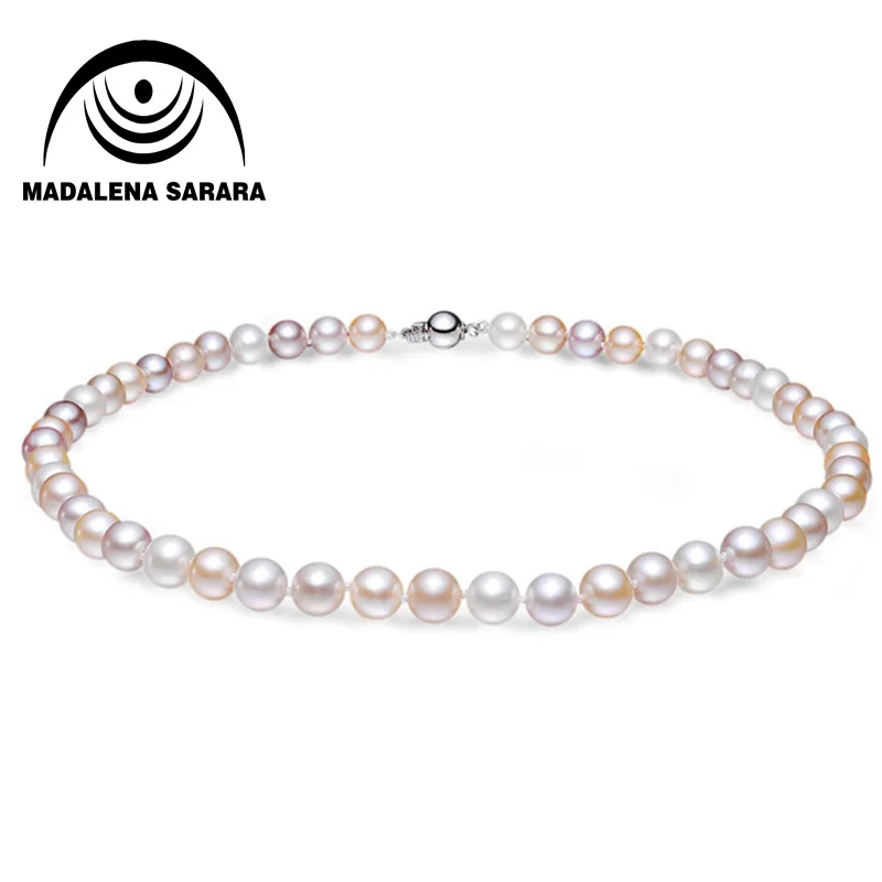 MADALENA SARARA AAA 8-10mm Freshwater Pearl Strand Necklace Natural Mixed Pearl Round  Fine Luster And Brightest