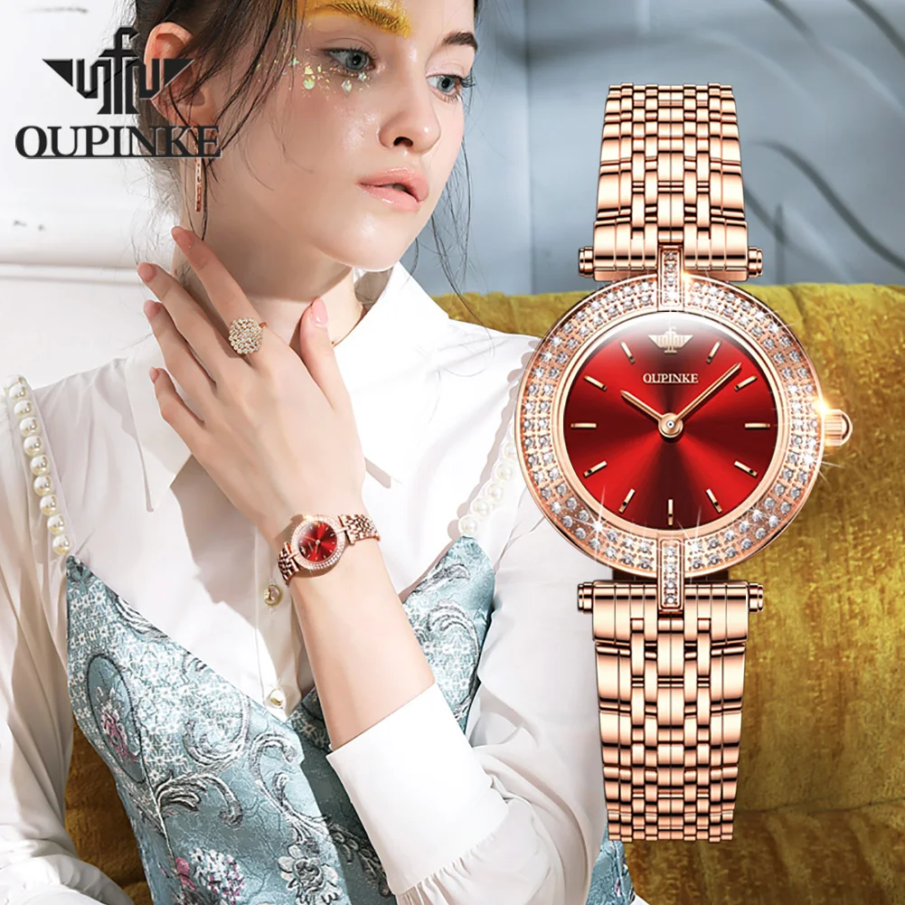 Women Watches OUPINKE Quartz Lady Wristwatch Dress Gold Stainless Steel Crystal Diamond Watches Clock Women Montre Femme 2021