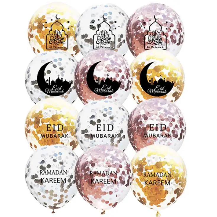 

12inches Balloons Eid Mubarak Round Ramadan Latex Balloon Party Supplies Clear Mubarak Moon Star Castle Sequins SN3823