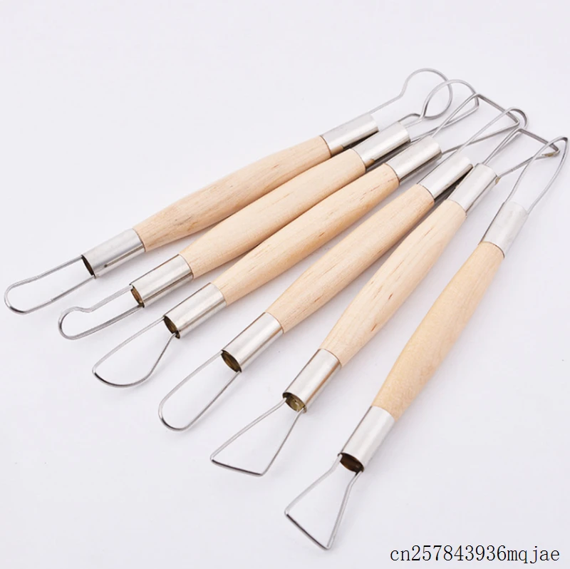 

50 Sets 6 Pcs/Set Clay Sculpture Hand Tool Sets Wax Pottery Clay Tools with Wood Handles DIY Sculpture Carving Craft Set