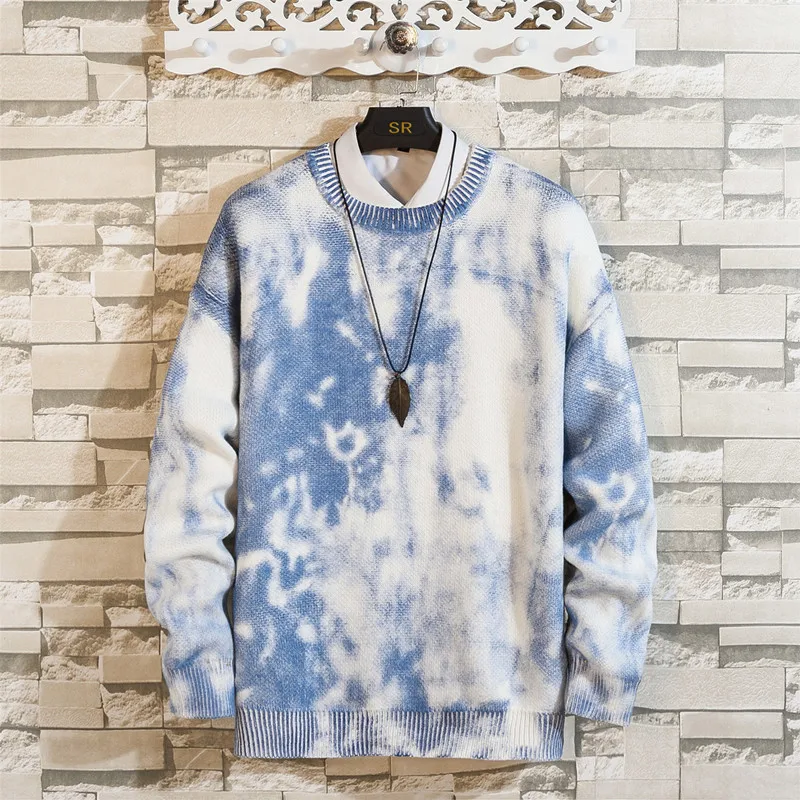 

Hip Hop Sweater Men Pullovers O-neck Tie-dye Gradation Clonthing Fashion Autumn Winter Warm Loose Mohair Sweater Male Streetwear