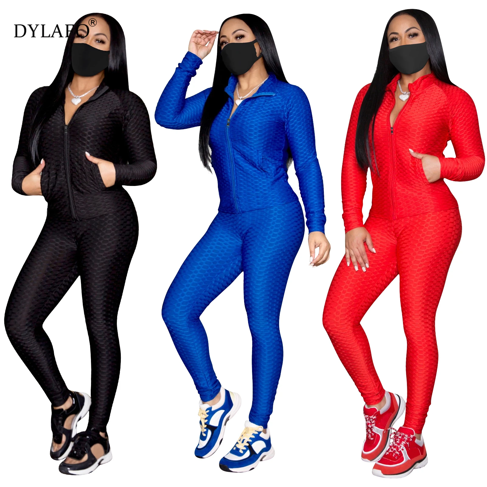 Zip Up Sexy Bodycon Jumpsuit Long Sleeve Fall Clothes for Women Fitness Pants Red Y2k Rompers One Piece Night Club Outfits