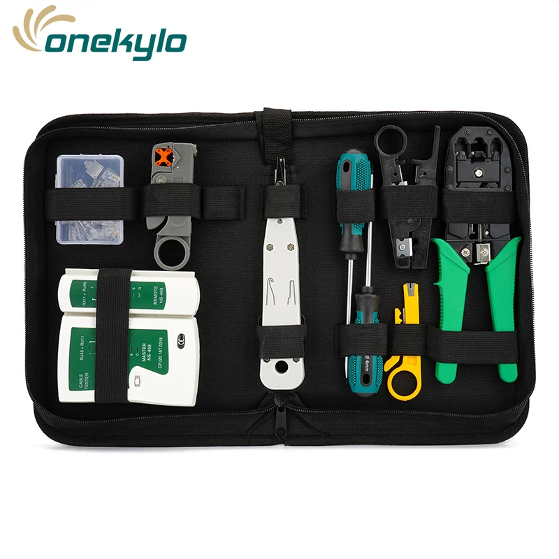 Computer Network Repair Tool Kit Wire stripper LAN Cable Tester Wire Cutter Screwdriver Pliers Crimping Maintenance Tool Set Bag