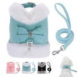 Bowknot Small Dog Cat Harness Leash Set Warm Soft Fur Harness Vest Breathable Puppy Pet Harness Lead For Small Dog Yorkshire Pug