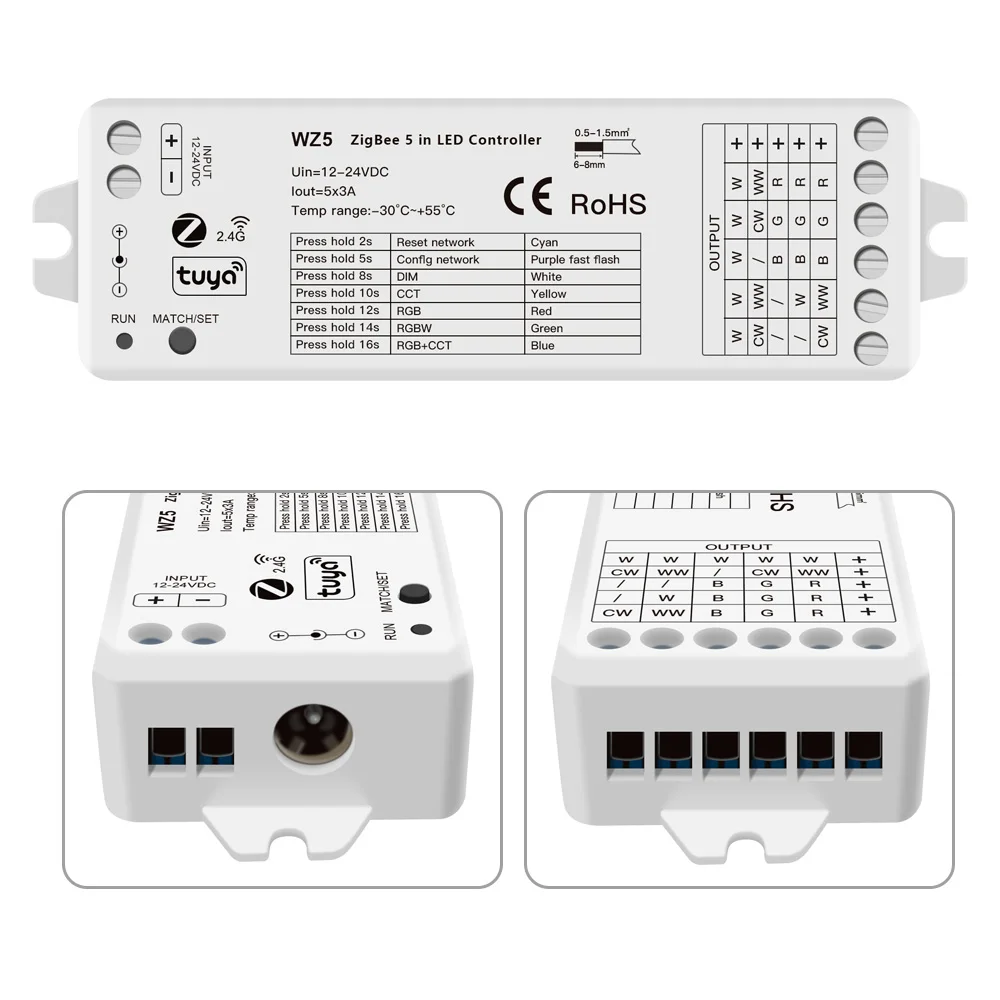 WZ5 TUYA Zigbee Smart Led Controller DC 12V 24V DIM RGB RGBW RGBWW RGBCW RGBCCT Strip 2.4G RF Remote Google Plus Voice Control