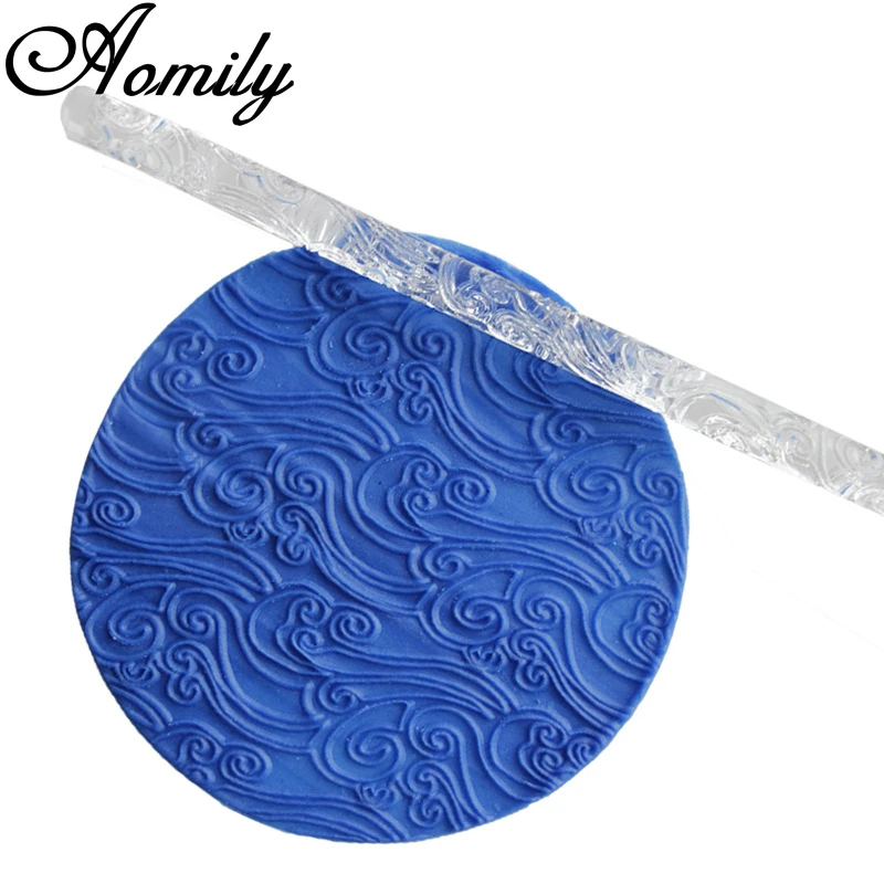 Amoliy Transparent Acrylic Plum Blossom Pattern Rolling Pin Polymer Clay Tool Embossing Cake Decorating Tools Chocolate Mold