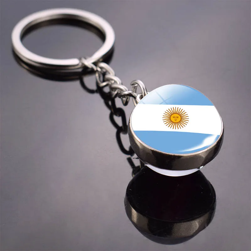 New Fashion South American Countries National Flag Double Side Glass Ball Pendant Keyring Brazil Chile Peru National Flag