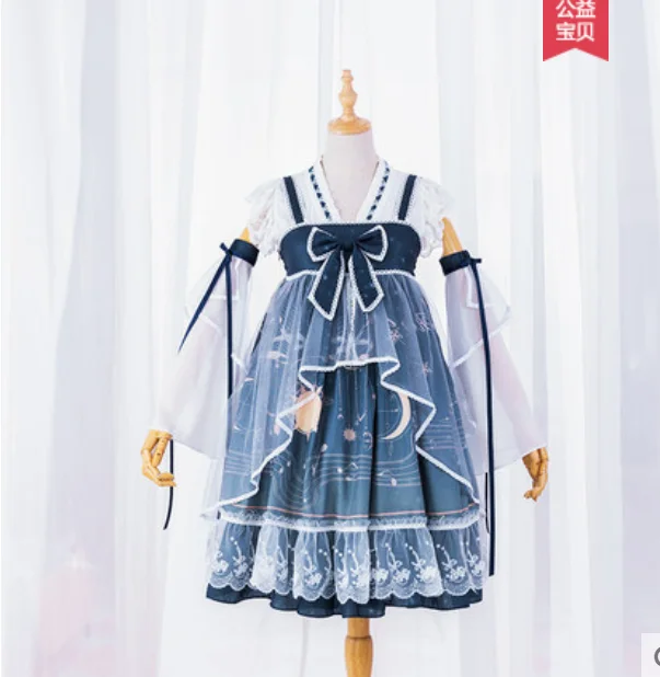 Đại Học Sinh Viên Phong Cách Hanfu Retro Sweet Lolita Victoria In Hình Kawaii Cô Gái Loli Cos Gothic Lolita Kimono Bé Gái Tiệc Trà Jsk