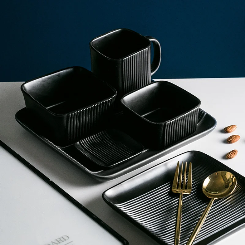 1PC Nordic Style Ceramic Solid Square Stripe Series Home Office Coffee Milk Water Mug Restaurant Drinkware Coffee Cup Set