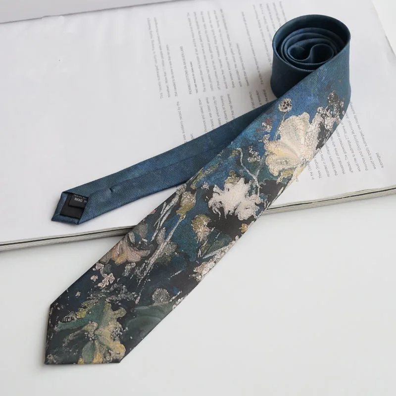 Free Shipping New Male men's Original design retro personality gift necktie blue-green oil painting texture lotus leaf print tie