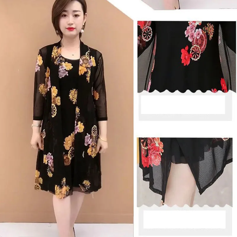 Middle-Aged Women Summer Two-Piece Dress 40-Year-Old 60 Middle-Aged Elderly Mothers Dress Western Style Noble Suit Skirt M423