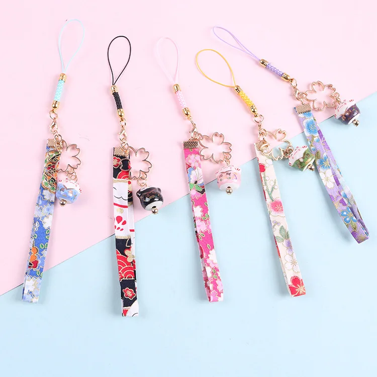 20pcs Lucky Cat Phone Strap Wristband Lanyard for Mobile Phone Accessories Lucky Bell for Airpod Diy Keychain Pendant Girl Gift