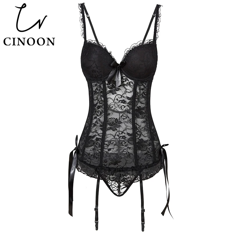 CINOON New Sexy Hollow Corset Women Underwear Lace Up Body Bustier Overbust Mesh Breathable Corsets Women\'s Lingerie