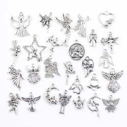 30pcs Charms Lover Angel Heart Cupid Butterfly Fairy Antique Silver Color Mixed Pendants DIY Fit Findings Tibetan Jewelry Craft