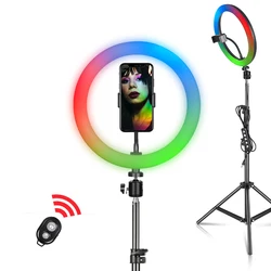 6/8/10/12 Inch Ring Light 15 Colors RGB LED Selfie Ring Light  With Tripod Phone Stand Holder For Youtube Makeup Video