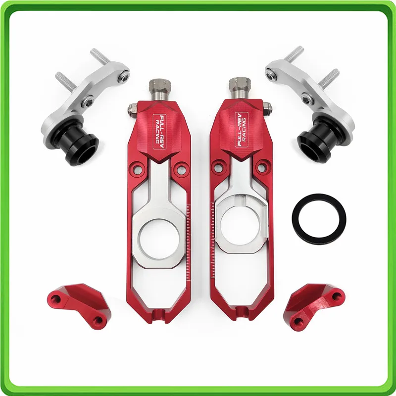 Motorcycle Chain Tensioner Adjuster with paddock bobbins fit for Yamaha R6 YZF-R6 2017 2018 2019 2020 Red&Silver