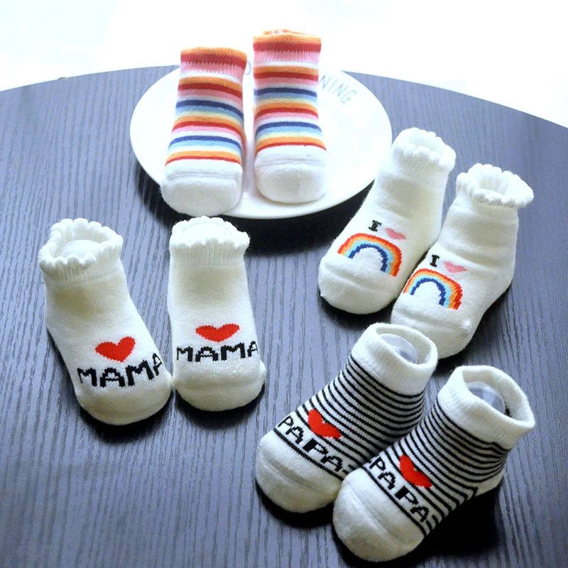 2 Pairs Cute Baby Socks Cotton Newborn Socks Lot Baby Boys Girls Socks I LOVE MAMA Rainbow Colored Kids Letter Footwear Pack