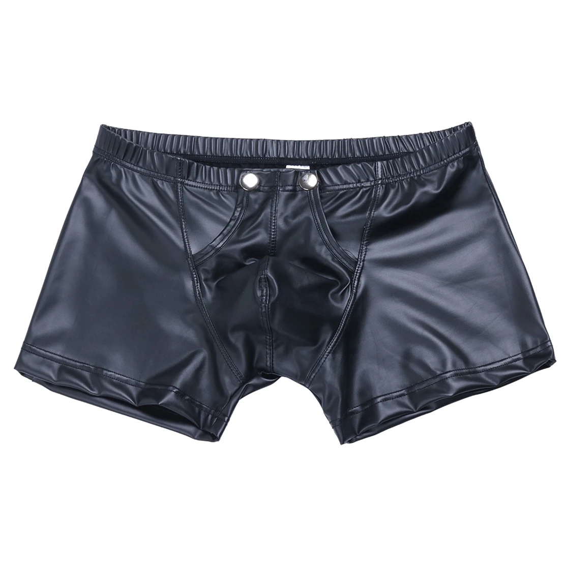 Sexy Men Lingerie Faux Leather Boxer Shorts Erotic Open Front Bulgh Pouch Porno Mini Latex Pants Male Gay Underwear Underpants