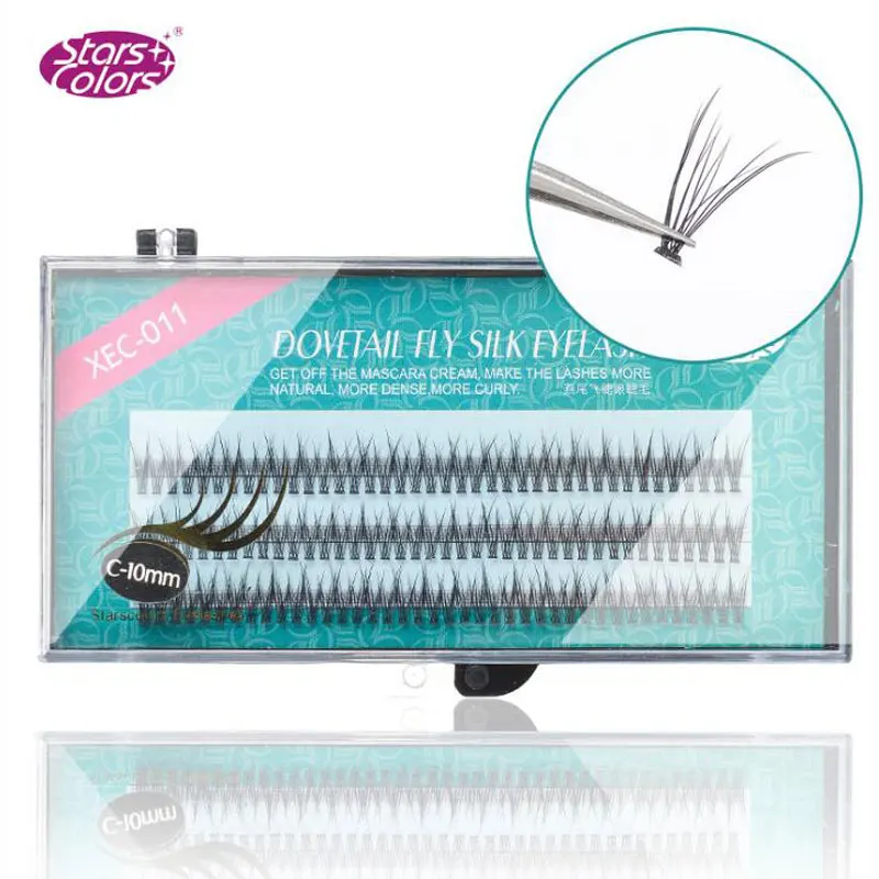 120 Bundles/Box Natural Fan Eyelashes High Quality Fish Tail Silk False Eye Lashes C Curl Dovetail Fly Eyelash Extension Makeup