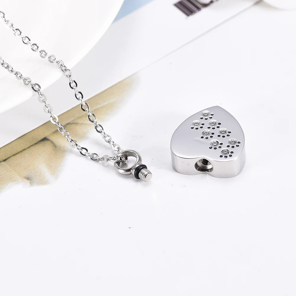 Pet Cat Dog Paw Print Cremation Jewelry for Ashes Wearable Urn Necklace with 3 Colors Crystal Keepsake Memorial Pendant