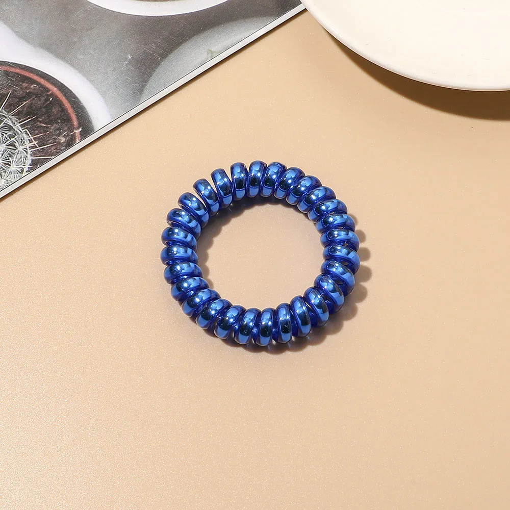 Elegant Royal Blue Spiral Hair Bands High Quality Telephone Wire Hair Ties For Lady Elastic Hair Rope Silicone Headwear