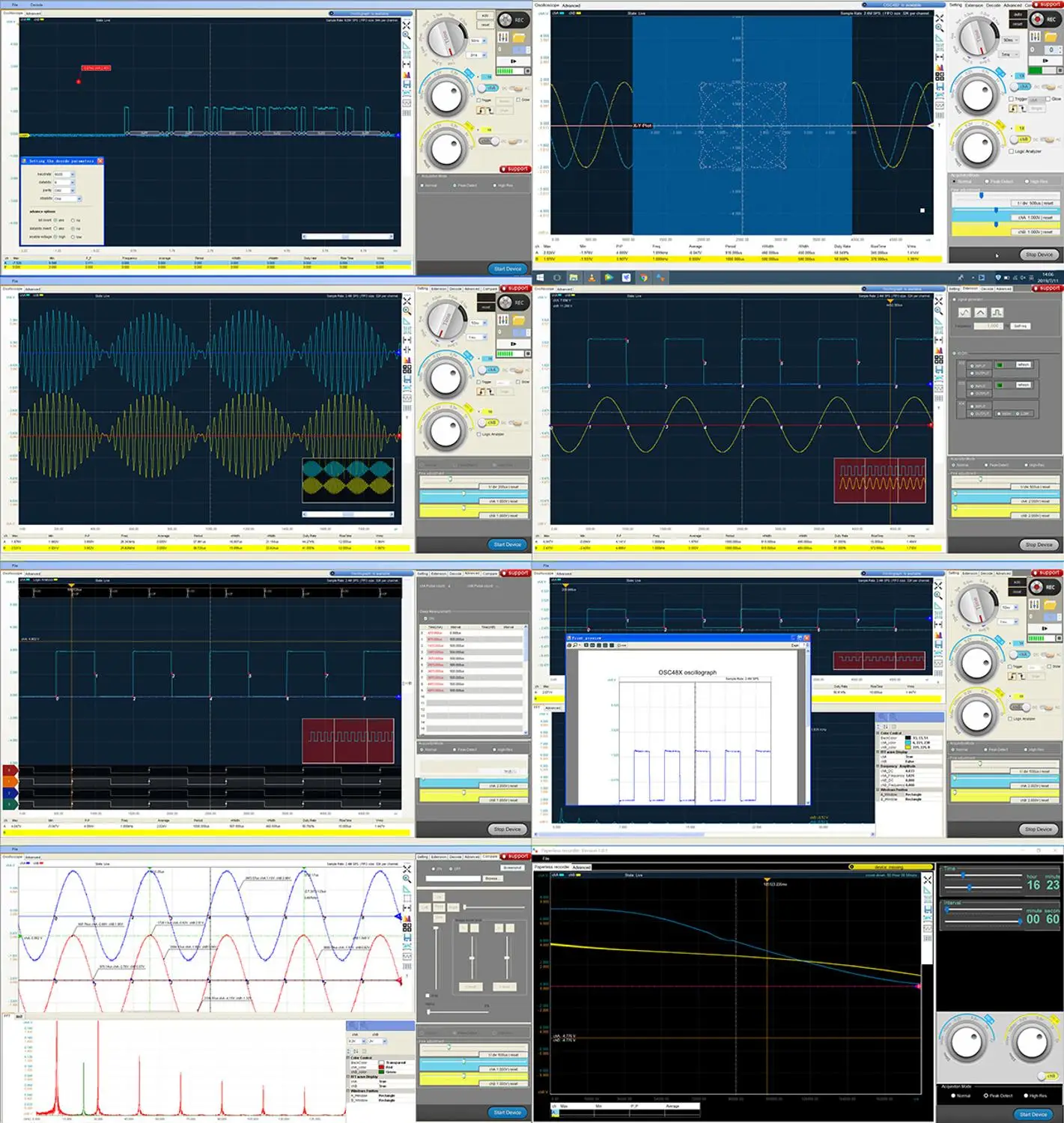 Profesjonalny oscyloskop OSC482, 50 MS/s, 20MHz, 2-kanałowy/oscyloskop/Generator sygnału/rozdzielczość analizator stanów logicznych/8 ~ 13 bit