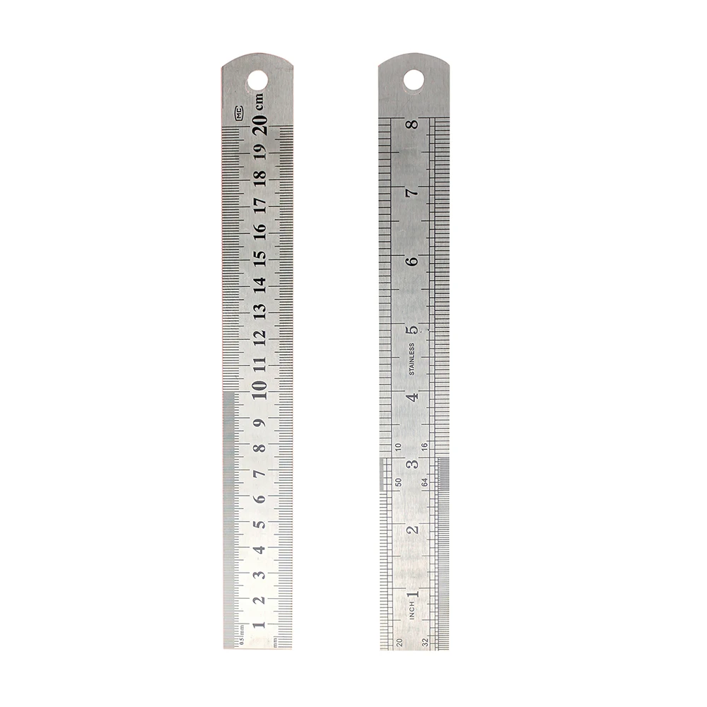 20CM doppia scala laterale metallo acciaio righello dritto strumento di misurazione di precisione spessa artigianato forniture di cancelleria multifunzione MG009