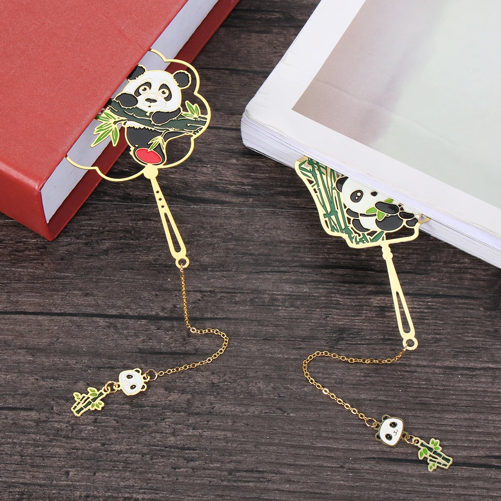 Chinese Style Metal Retro Panda Bookmark Metal Pendant Hollow Book Clip Tassel Pagination Mark Stationery Gift School Supplies