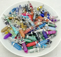 Wholesale Natural Gem Stone Quartz Crystal Turquoise Hexagonal Pendulum Reiki Charm Pendants DIY Jewelry Making Necklaces 10Pcs