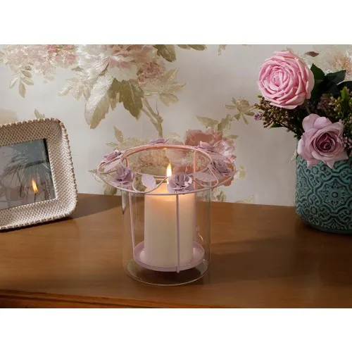 English Home Flower Art Candle holder 18 X18X16,5 Cm Light pink