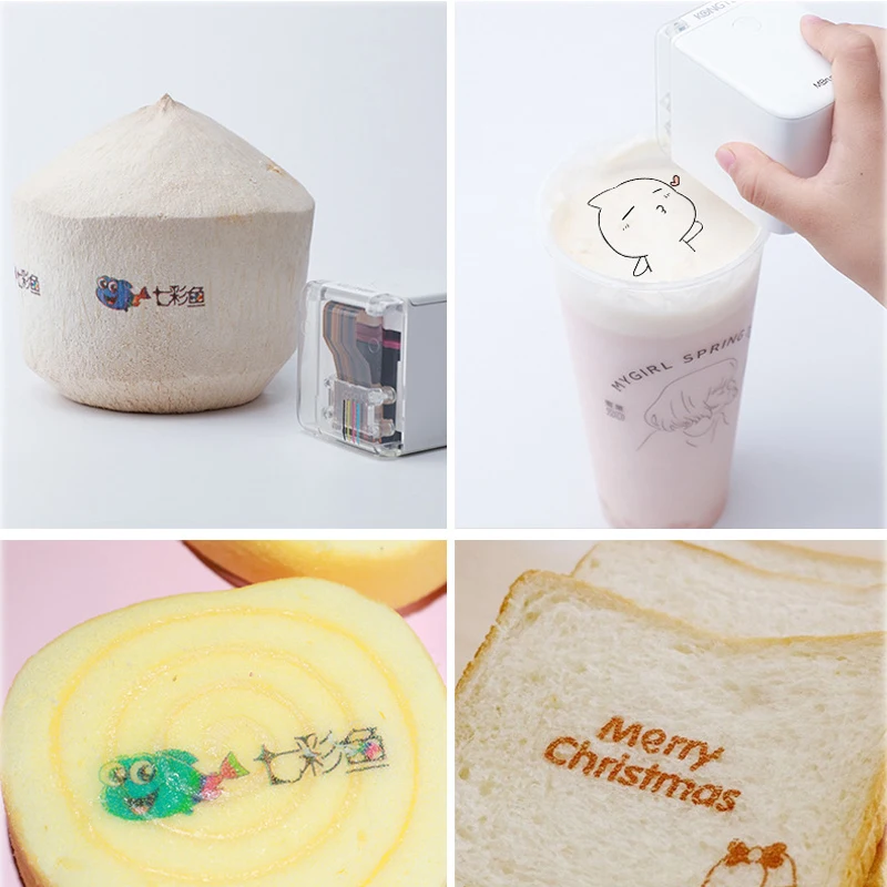 Mbrush Mini Handheld อาหารเครื่องพิมพ์หมึกกินได้แบบพกพาอิงค์เจ็ทปากกาพิมพ์ Custom DIY ขนมปังกาแฟคุกกี้ผลไม้หลังการพิมพ์